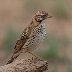 Indian Bushlark bird on piece of wood