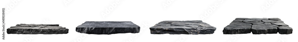 Poster various stone paving slabs displayed in a horizontal row. isolated on transparent background