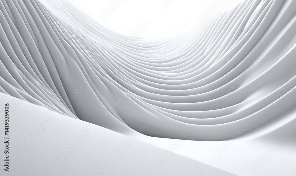 Poster abstract white waves creating smooth flowing patterns in minimalist design.