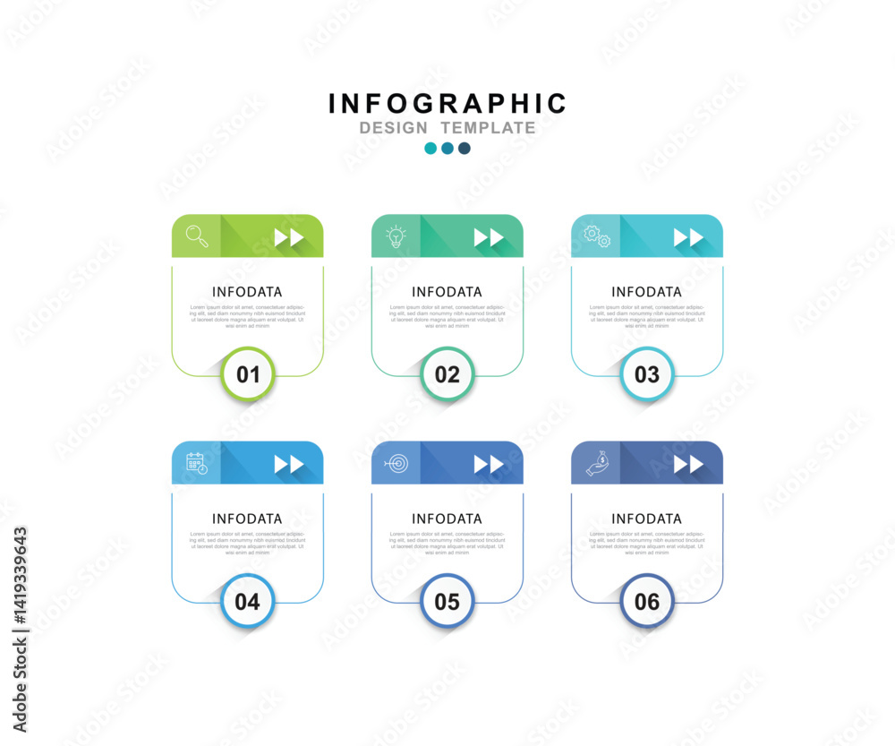 Poster Vector Infographic label design template with icons and 6 options or steps. for your business data. Vector Illustration.