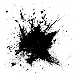Black paint splatter on a white background creating abstract art for creative design