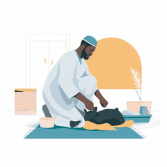 Illustration of Eid al-Adha. Muslims Prepare Sacrificial Animals