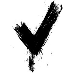 Bold black check mark symbol painted with brush strokes