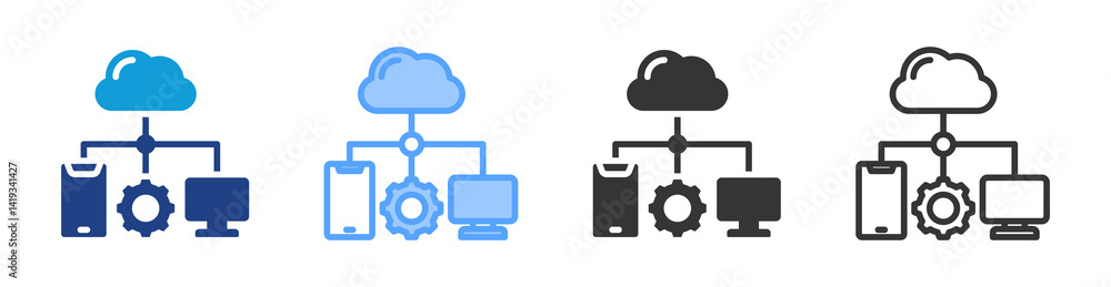 Aufkleber cloud infrastructure icon set multiple style collection