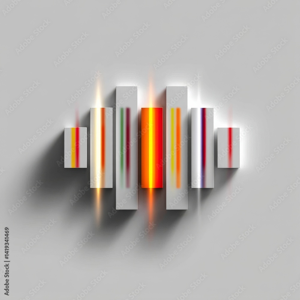 Fototapete Abstract Rectangles with Luminous Gradient Stripes on Gray Backdrop: A Minimalist Modern Art Composition