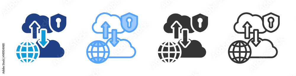 Poster hybrid cloud icon set multiple style collection