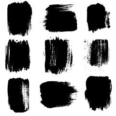 Diverse black paint strokes arranged in a grid for artistic backgrounds or textures