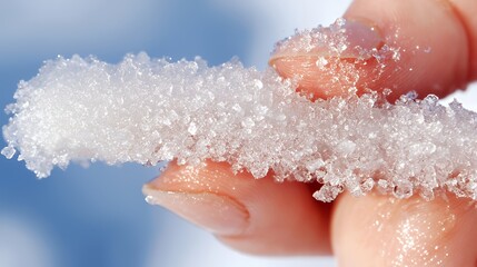 Fototapeta premium Close up snow crystals on a fingertip