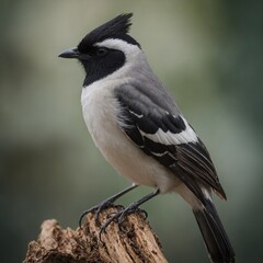 Naklejka premium Xolmis (Black-crowned Monjita) bird on piece of wood