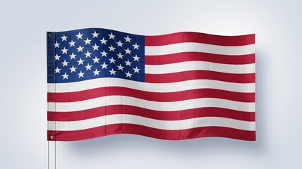Obraz premium The patriotic American flag, featuring stars and stripes, waves proudly against a solid background, symbolizing the USA's freedom and national pride