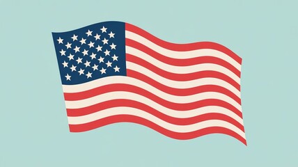 The patriotic American flag, featuring stars and stripes, waves proudly against a blue sky, symbolizing the USA's freedom and national pride