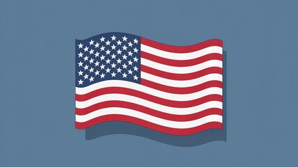 Obraz premium The patriotic American flag, featuring stars and stripes, waves proudly against a blue sky, symbolizing the USA's freedom and national pride