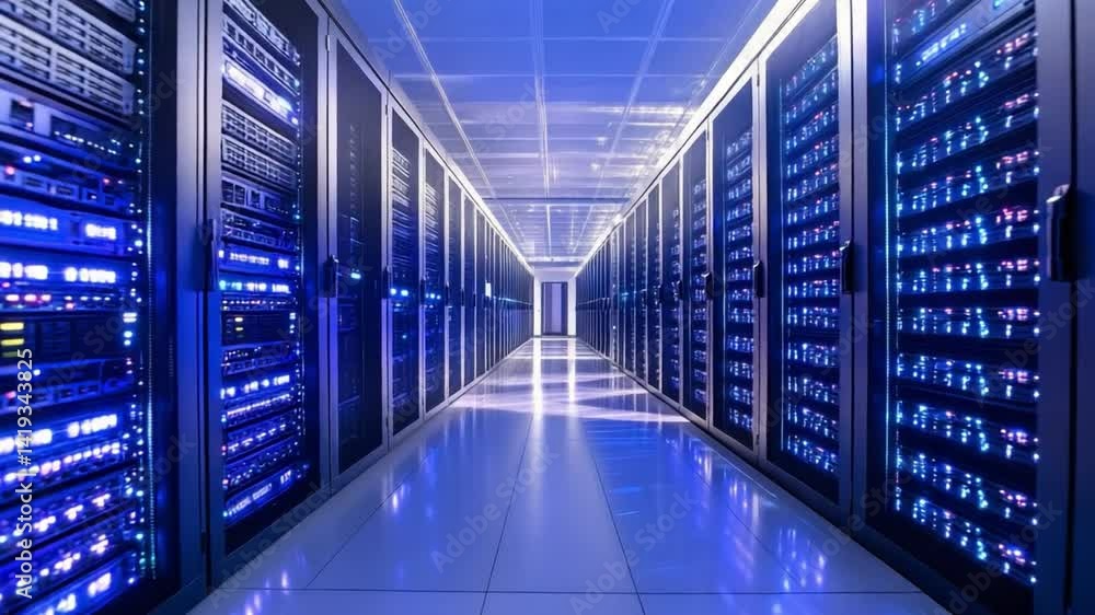 Leinwandbilder digital infrastructure: a panoramic perspective showcases a modern data center with rows of servers 