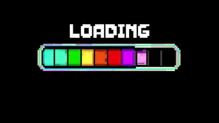 Retro Loading Animation with Colorful Progress Bar on Black Background  