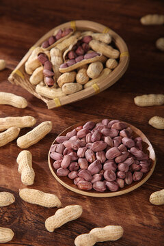 Purple variety of peanuts with skin close up photography indoors