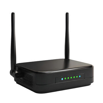 Black wireless internet router isolated on white, side view with clipping path --v 7.0