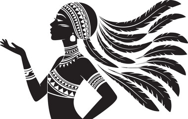 Fototapeta premium African Tribal Woman Silhouette Vector Pack with Bead Hair Icons in Black Minimal Style