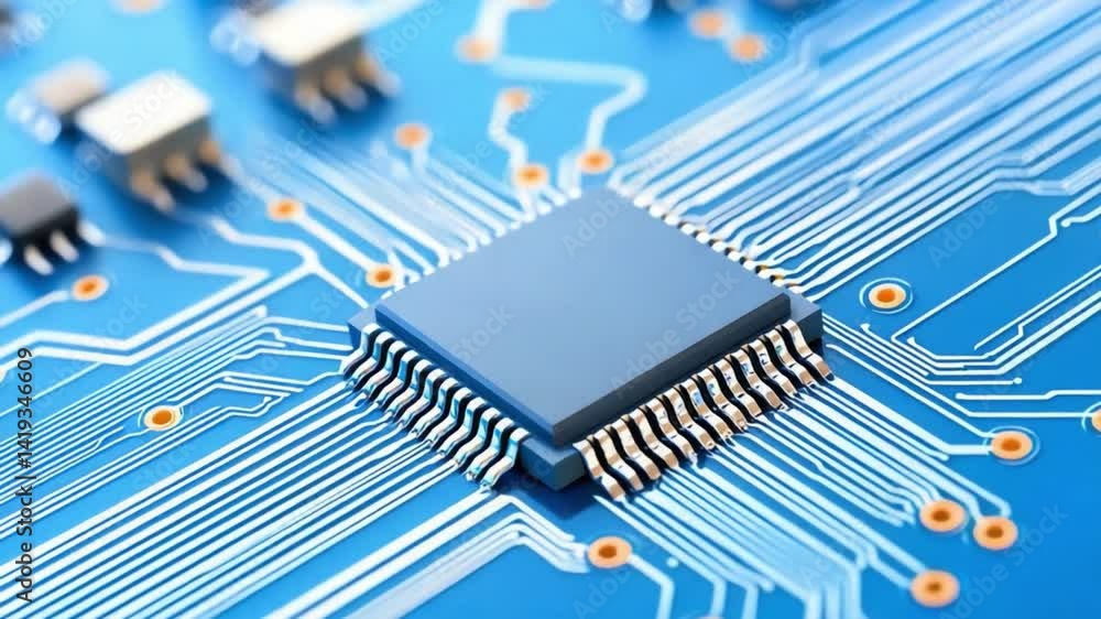 Poster circuit board closeup: a detailed view of a modern circuit board with intricate electronic component