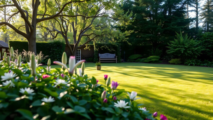 Obraz premium The enchanting sounds of nature create a serene atmosphere for a wellness retreat in a peaceful garden