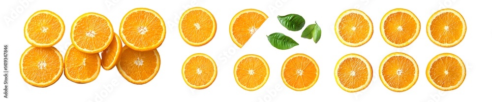 Poster set of orange slices isolated on transparent background