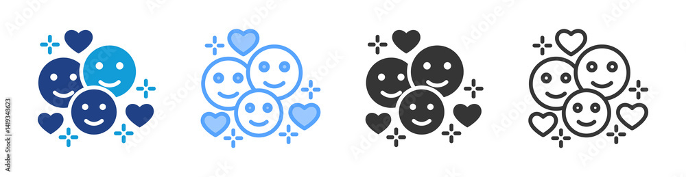 Poster Happiness icon set multiple style collection