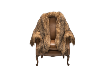 A luxurious fur coat draped over an elegant armchair, showcasing rich textures and warm tones.
