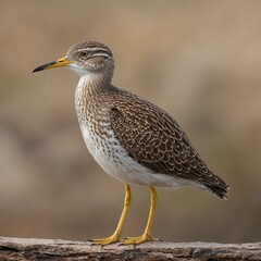 Upland Sandpiper bird on piece of wood