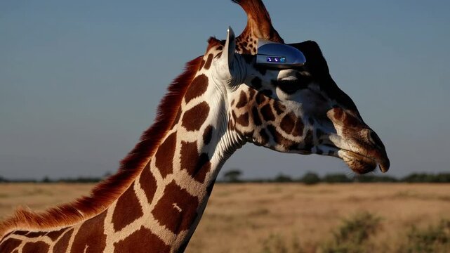 Rothschild giraffe stands majestically in the golden light of the setting sun, its patterned coat blending seamlessly with the dry grasses of the african savanna