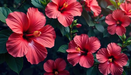 Obraz premium Bold hibiscus blooms, stylized petals, geometric arrangement , nature, exotic, image