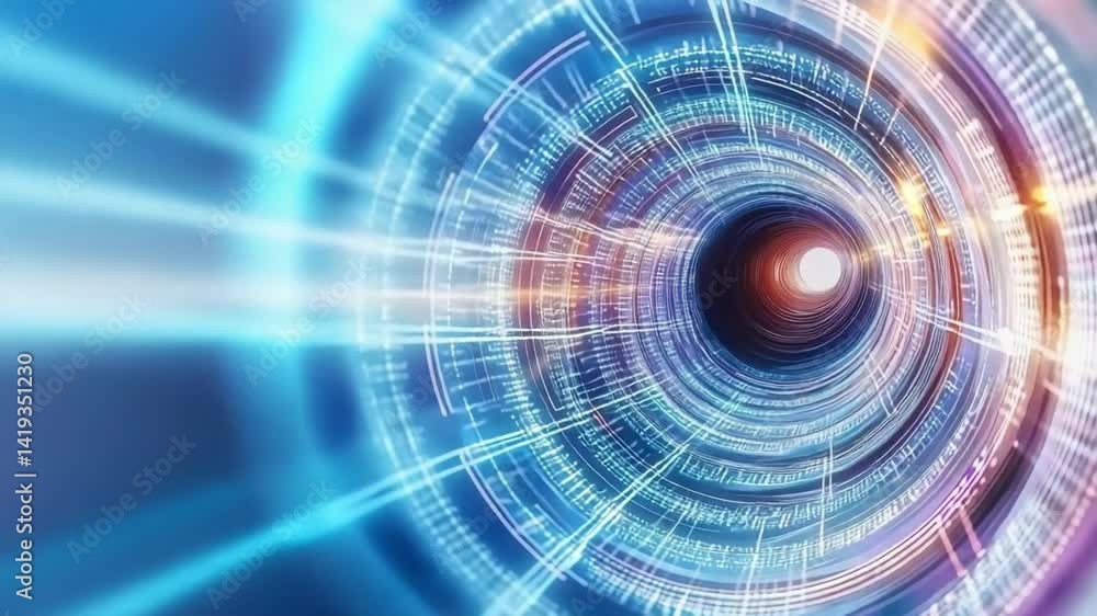 Poster digital tunnel: futuristic digital tunnel design with glowing light effects, representing high-tech 