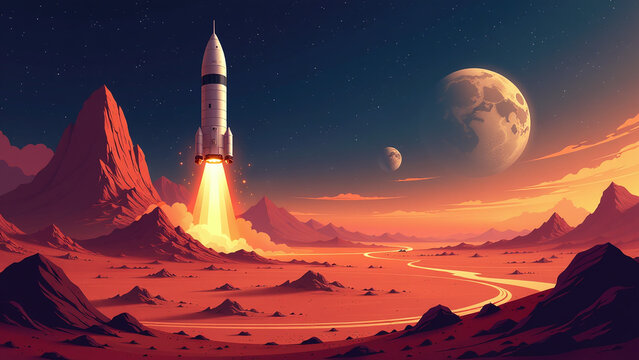 illustrate mars landing page vector art showcasing space mission concepts designs futuristic