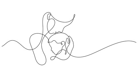 mother embracing baby newborn one line continuous