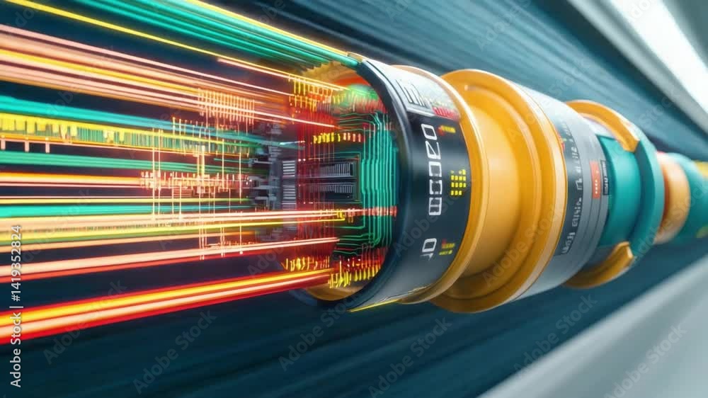 Poster fiber optic conduit: a dynamic perspective showcasing a fiber optic cable transmitting high-speed da