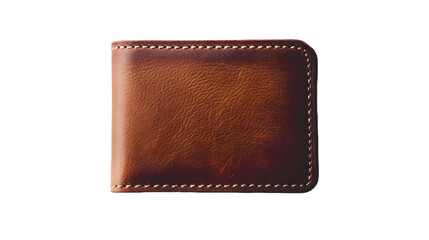 lose up view of a brown leather fold wallet, isolated on transparent background