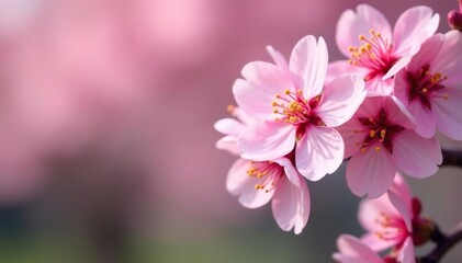 Delicate pink cherry blossoms, full bloom, soft petals , nature, pink