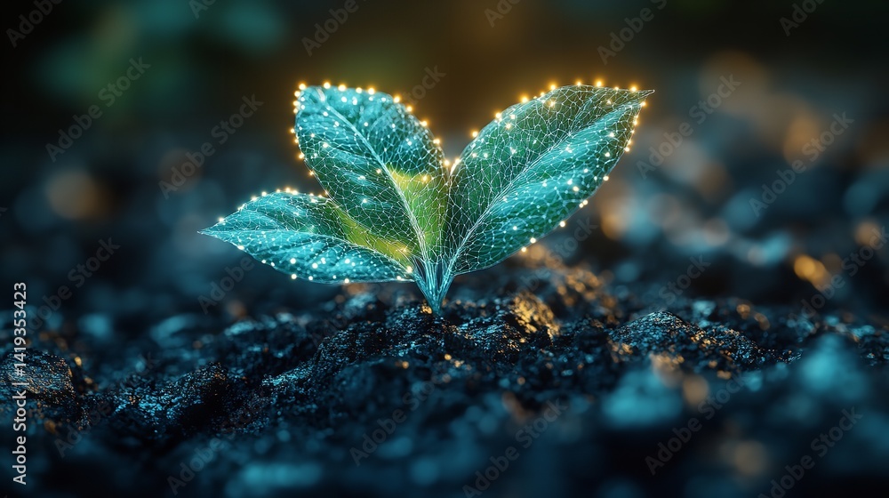 Wall mural digital plant growth technology innovation nature future development network connection environment 