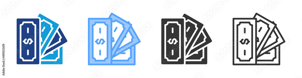 Poster cash icon set multiple style collection
