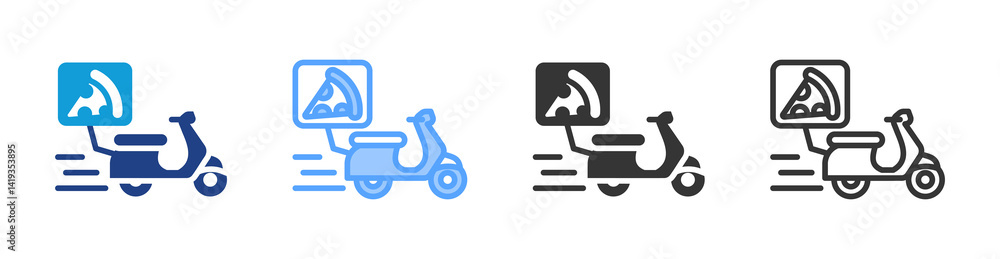 Aufkleber pizza delivery icon set multiple style collection