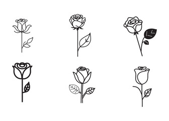 A beautiful vector set of floral illustrations showcases line art roses, leaves, and blossoms, perfect for spring or summer card designs and nature-inspired art
