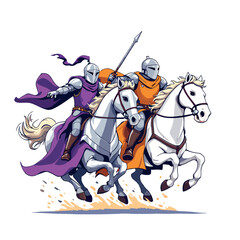 Vsai medieval knights riding horses into battle, charging forward