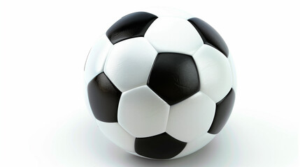 Classic black and white soccer ball with traditional polygonal pattern, expertly isolated on a clean, pure white background, ready for athletic activity and design projects.