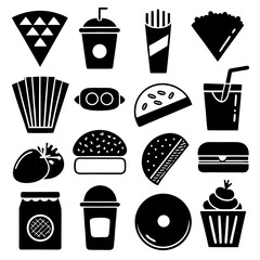 Polished Fast Food Icon Set for Branding, Web, and Print Use.