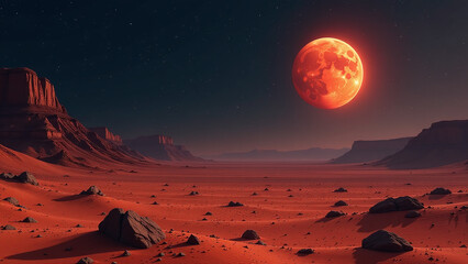 Fototapeta premium martian landscape darkness red planet isolation human