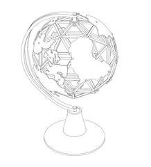 Obraz premium A globe with a white background. The globe is made of metal and has a white base. The globe is a representation of the Earth and is designed to be a decorative piece