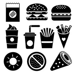 Design a Professional Set Monochrome Fast Food Icons.