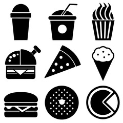 Fast Food Icon Set Clean, Minimalist Black and White Art