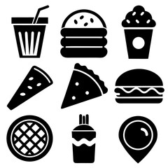 Fast Food Icon Set Clean, Minimalist Black and White Art