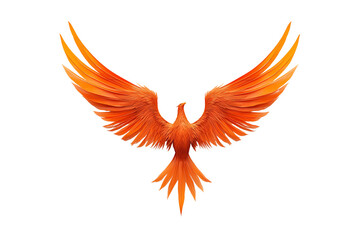 A vibrant, stylized phoenix with striking orange and yellow feathers, wings spread wide, symbolizing rebirth and strength.