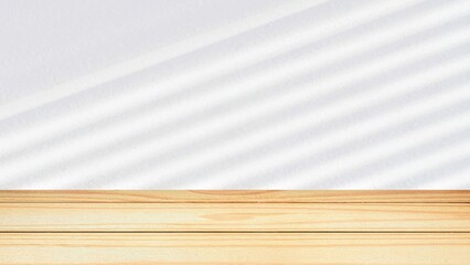 wood table top White background with window shadow empty wooden table floor. Display product for Banner or advertise on social media