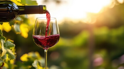 Red Wine Being Poured into a Glass in a Vineyard